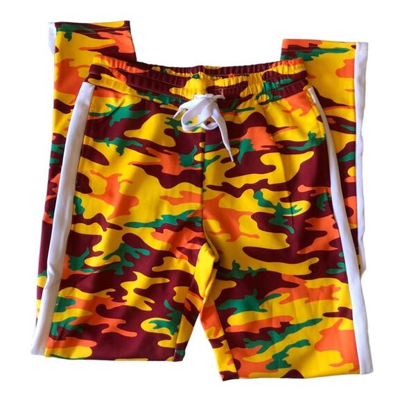 Redfox NWT Unisex Yellow Orange Green Burgundy Camo Print Joggers Size Medium - Picture 6 of 16